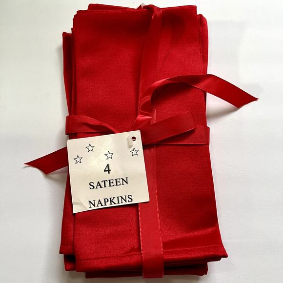 Mervyn's 4 Piece Red Sateen Cotton Napkins NEW - Picture 2 of 3